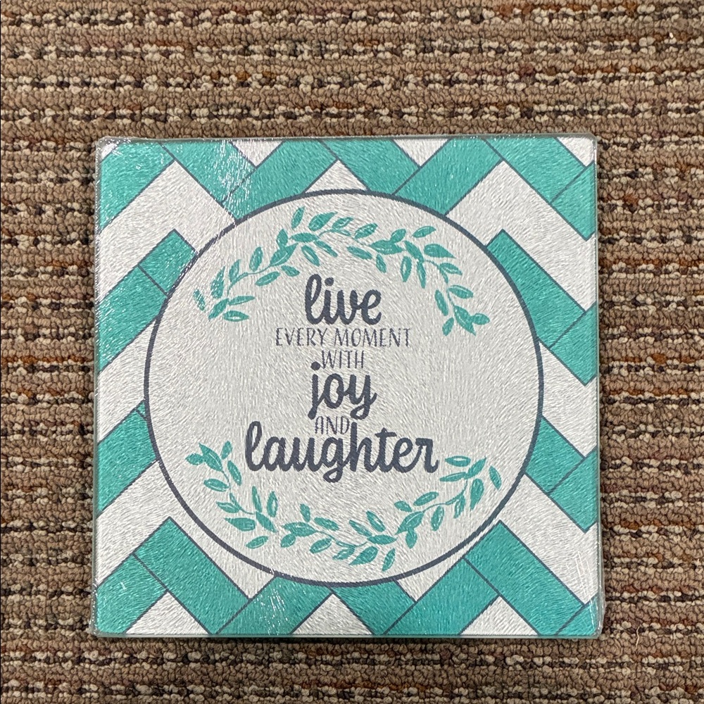 5/$25 Teal and White Decorative cutting board 8”X 8” NWT